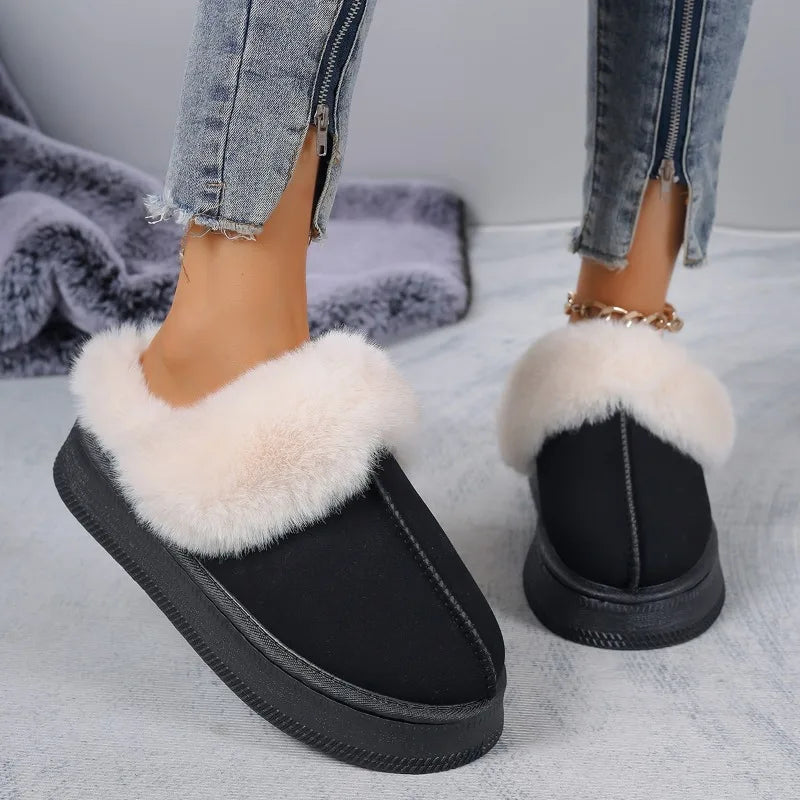 Women's Luxury High-quality Indoor Slippers 2025 Winter New Imitation Suede Plus Velvet Warm Lightweight Furry Snow Boots Women