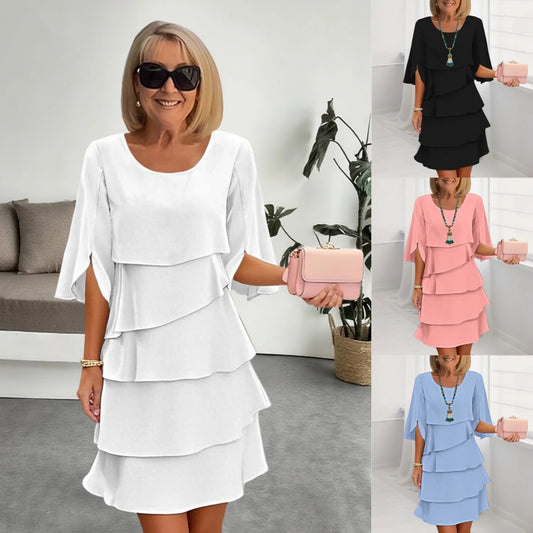 Women's Midi Dress Tiered Dress Elegant Going out Regular Fit Pure Color Long Sleeve