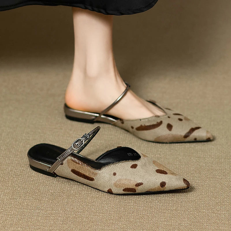 Pointed Toe Women Flats Slippers Elegant Sandals Slingback Mules Shoes 2025 Summer Party Dress Slides New Trend Mujer De Zapatos