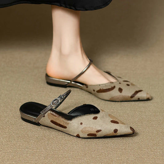 Pointed Toe Women Flats Slippers Elegant Sandals Slingback Mules Shoes 2025 Summer Party Dress Slides New Trend Mujer De Zapatos