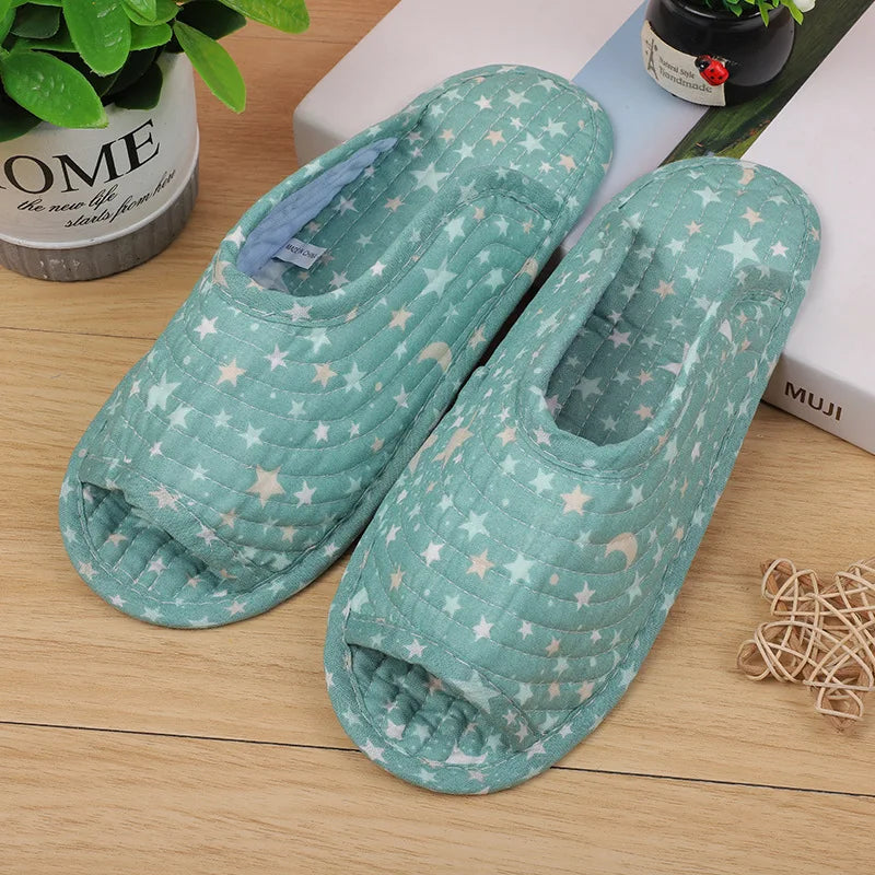 Women's indoor slippers, spring and autumn soft cotton slippers, women's retro floral home bedroom slippers