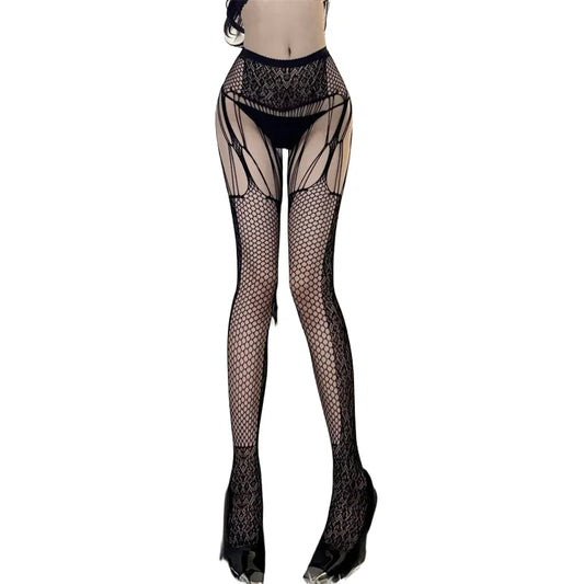 Sexy Snake Print Hollow Fishnet Stockings Woman Black Tights JK Club Internet Celebrity Pantyhose Trendy Thin