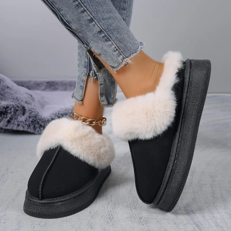 Women's Luxury High-quality Indoor Slippers 2025 Winter New Imitation Suede Plus Velvet Warm Lightweight Furry Snow Boots Women