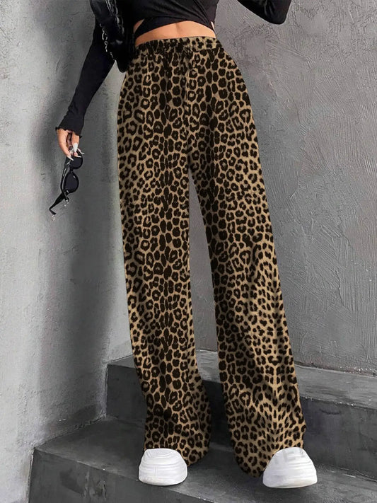 Full of digital printed leopard print fashionable and elegant Japanese Korean European and American style pants