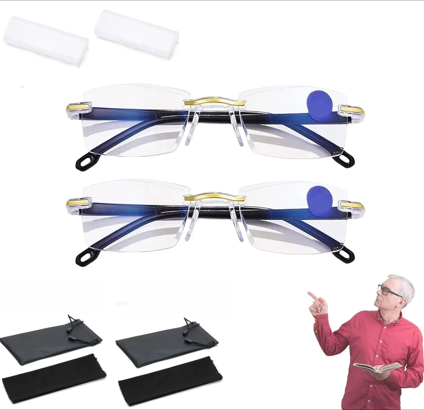 Glasses – Auto-Focus Reading Glasses for Men & Women Anti-Blue Light Intelligent Zoom with Eyeglasses Case Glasses Cloth