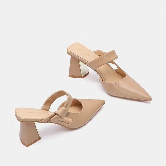 High-Heeled Shoes Lady Womens Slippers Outdoor Pointed Toe Pantofle Slides Female Mule Square Heel 2025 Cover Soft Mules Block