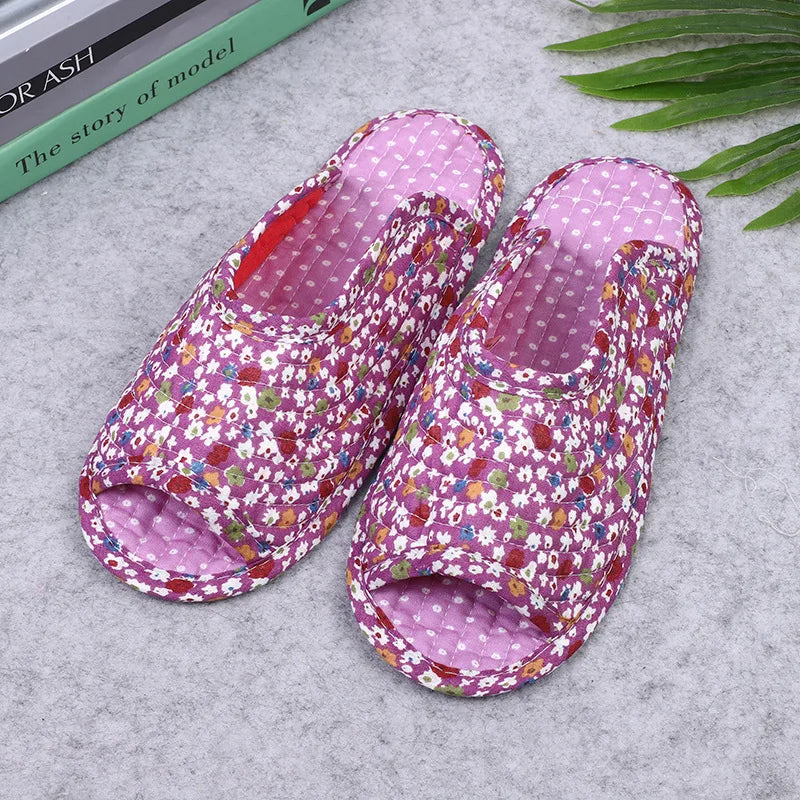 Women's indoor slippers, spring and autumn soft cotton slippers, women's retro floral home bedroom slippers