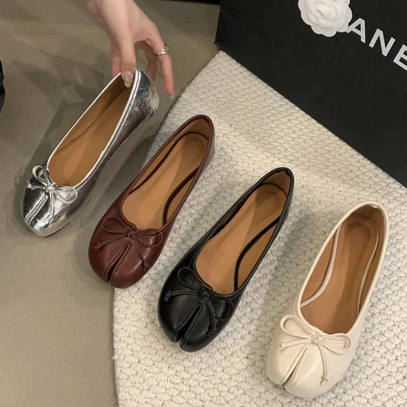 New Brand Women Flats Soft Ballet Shoes Slip On Loafers Soft Moccasins Tabi Ninja Casual Shoes Mujer Ladies Shoes Bow Knot Mujer