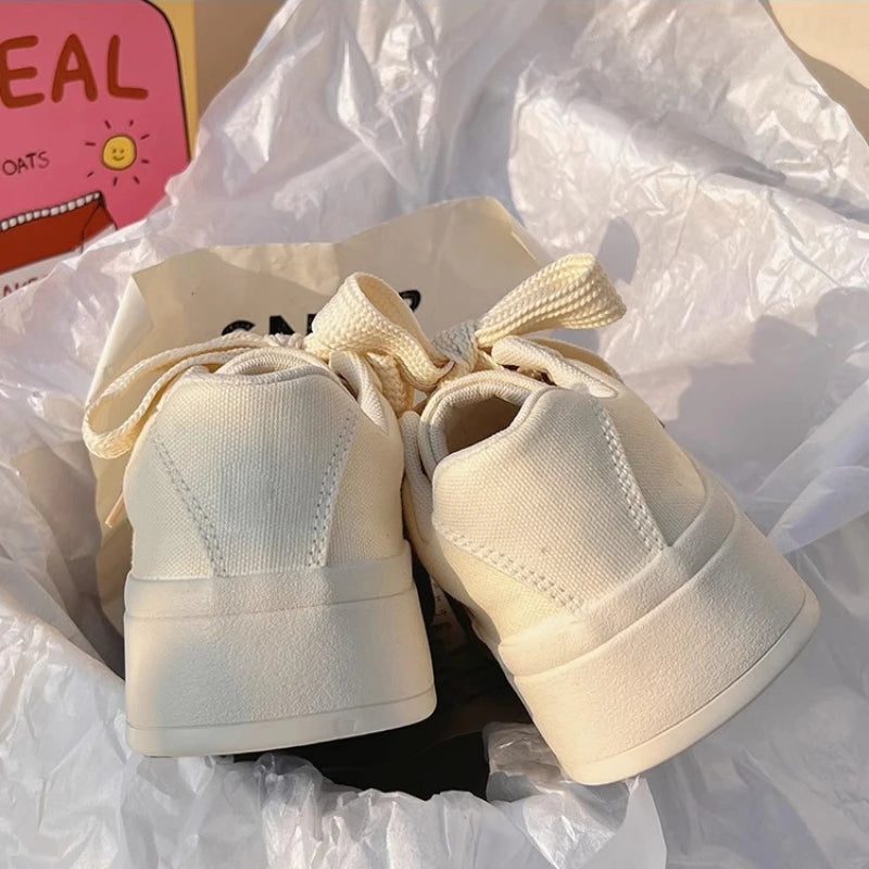 White Shoes for Women Canvas Sneakers Women Casual Platform Sneakers Fashion Student Vulcanized Shoe 2025 New Instagram Footwear