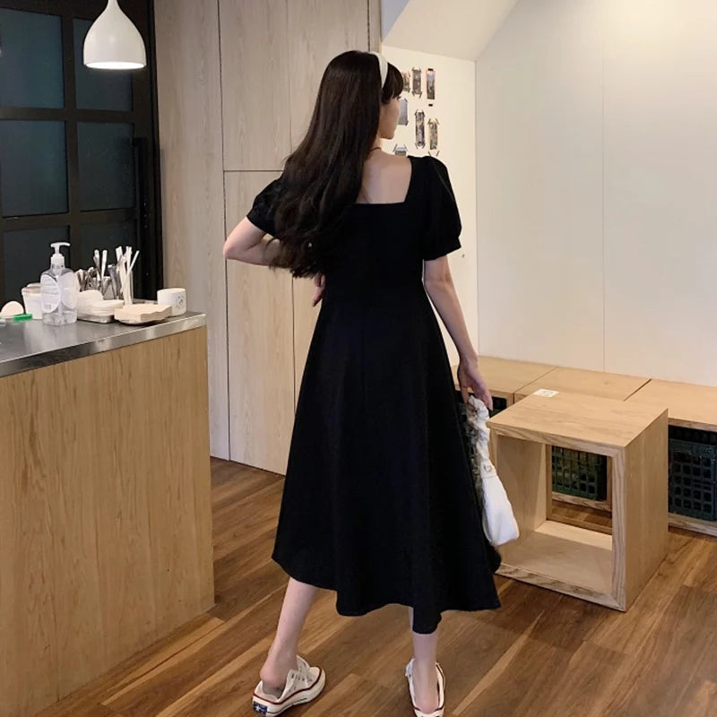 Women Versatile Retro Church Midi Dress Lady Soft Elegant Banquet Dress Female Formal Occasion Classic Concise Black Dresses