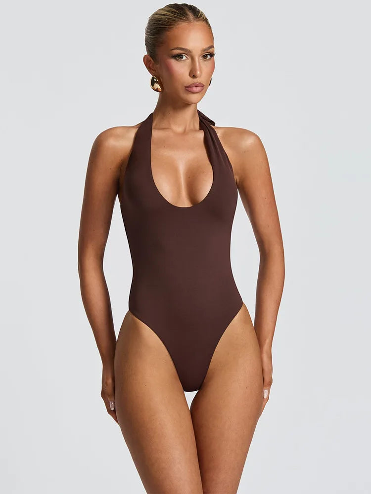 Women's Evening Maxi Dress Set U-Neck Tie Tank Bodysuit Backless Metal Buckle Ruched Sexy Split Slim Beach Partywear