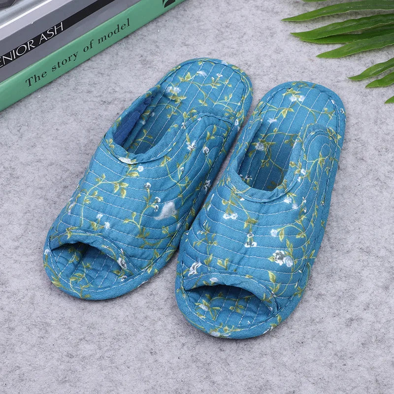 Women's indoor slippers, spring and autumn soft cotton slippers, women's retro floral home bedroom slippers