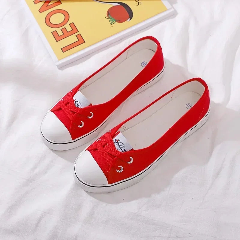 White Shallow Women's Canvas Sneakers 2025 Trend Summer Flats Lightweight Sport Casual Shoes Soft Loafers Zapatillas De Mujer