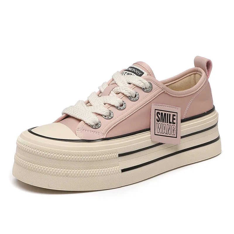 New Women Black White Platform Canvas Shoes Sneakers Lace Up Comfortable Shoes Fashion Outdoor Versatile Sport Vulcanize Shoes