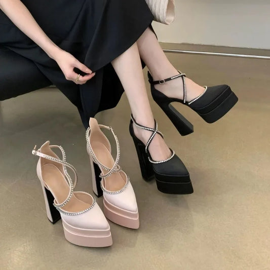 Hate Sky High Block Heel High Heels Platform Plus Size Pointed Toe Women Super High Heel Sandals