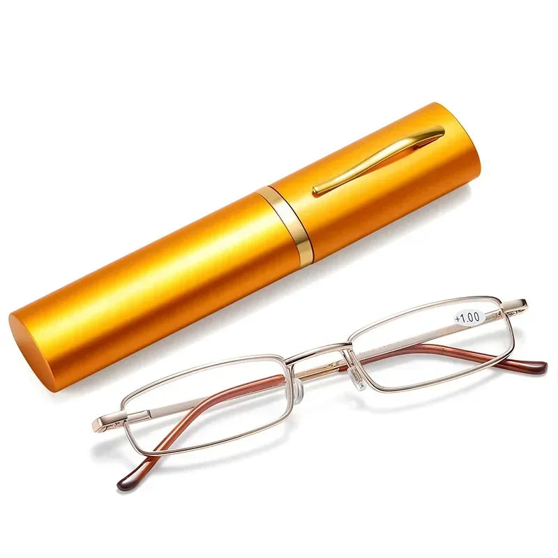 Reading Glasses Anti-blue Light for Men Women Metal Frame Portable HD Pen Holder Ultralight Glasses Eye Protection Goggles