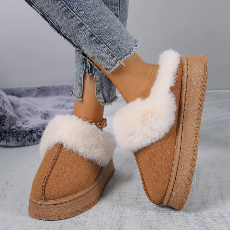 Women's Luxury High-quality Indoor Slippers 2025 Winter New Imitation Suede Plus Velvet Warm Lightweight Furry Snow Boots Women