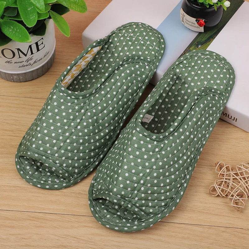 Women's indoor slippers, spring and autumn soft cotton slippers, women's retro floral home bedroom slippers