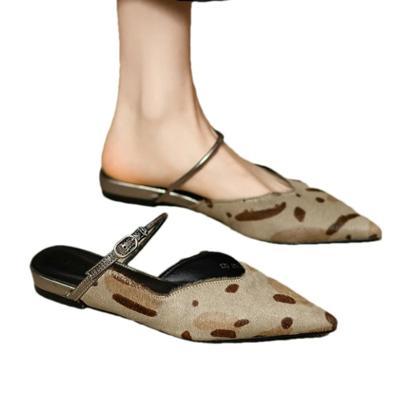 Pointed Toe Women Flats Slippers Elegant Sandals Slingback Mules Shoes 2025 Summer Party Dress Slides New Trend Mujer De Zapatos