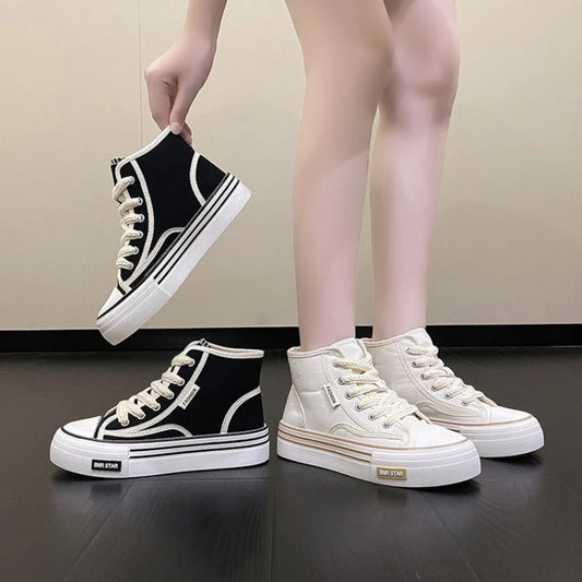 Canvas shoes for women, new spring and autumn 2025 fashion casual sneakers, student thick-soled white breathable leisure shoes