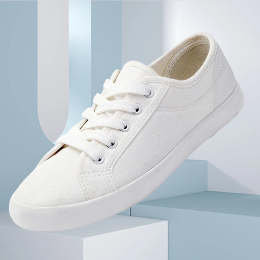 Women's Low-top Canvas White Shoes Ladis Simple Student Breathable Lace-up Sneakers Comfortable Couple Shoes Sports Day Sneakers