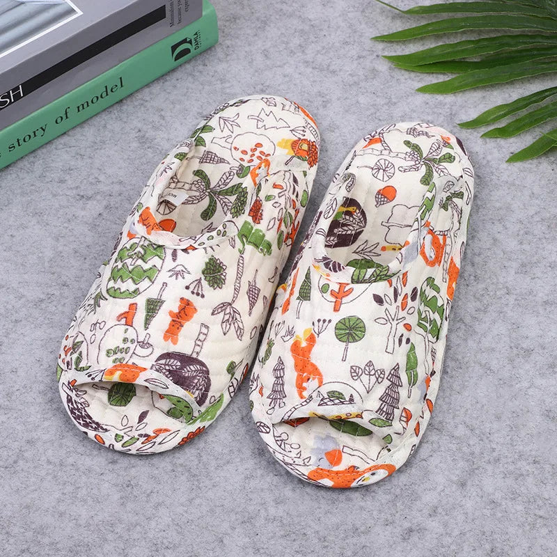 Women's indoor slippers, spring and autumn soft cotton slippers, women's retro floral home bedroom slippers