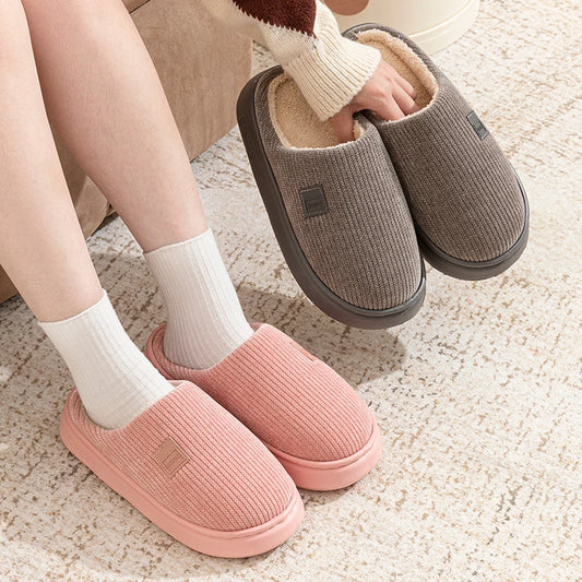 Indoor Soft Plush Slippers Women Corduroy Thick Bottom Non Slip Cotton Slippers Woman Light Round Toe Home Cotton Shoes Mujer