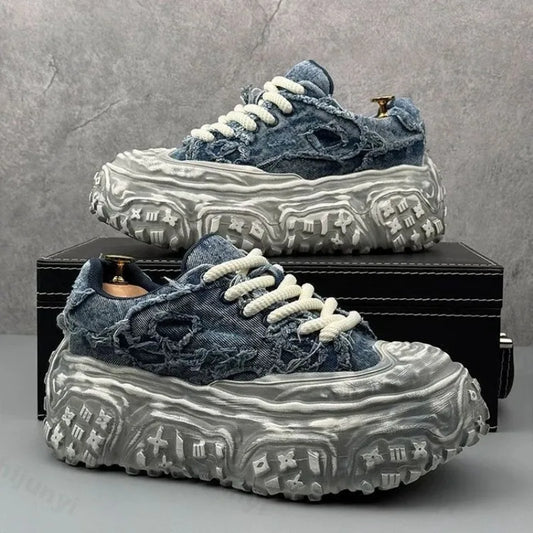 Men Sneakers Casual Shoes Blue Canvas Lace-Up Mens Shoes Fashion Vulcanize Shoes High-quality Walking Sneakers Zapatillas Hombre