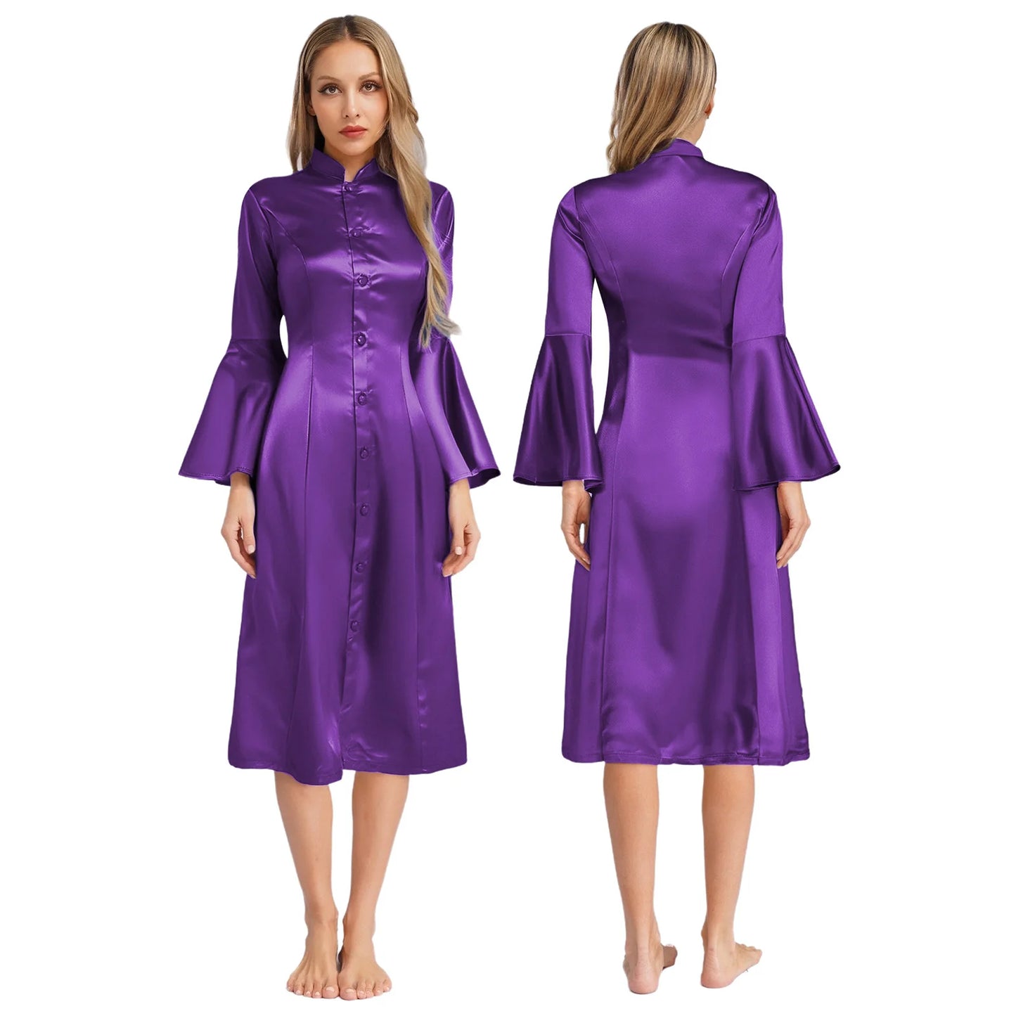 Women Clergy Church Choir Robe Flare Sleeve Worship Liturgical Praise Dance Gown Dress Halloween Priest Pastor Cosplay Costume