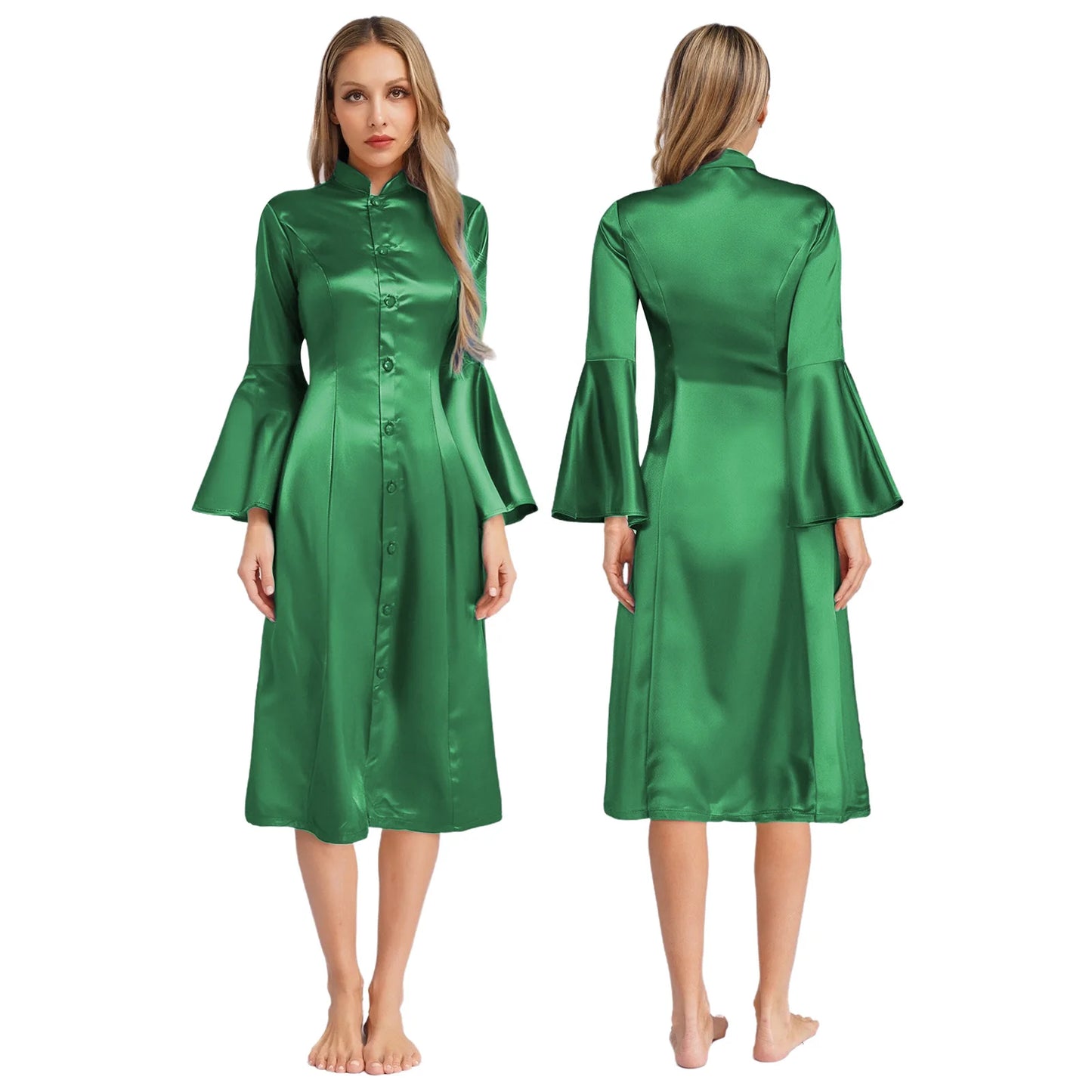 Women Clergy Church Choir Robe Flare Sleeve Worship Liturgical Praise Dance Gown Dress Halloween Priest Pastor Cosplay Costume