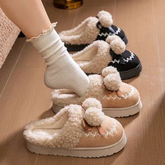 Plush Indoor Thick Bottom Slippers Women's Autumn And Winter Household Outer Wear Non-slip Soft Bottom Comforty Warm Home Shoes