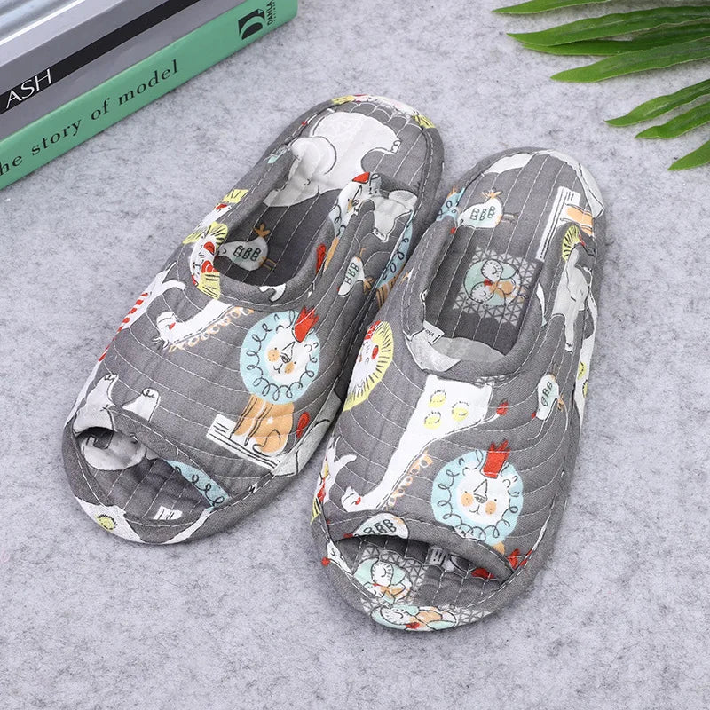 Women's indoor slippers, spring and autumn soft cotton slippers, women's retro floral home bedroom slippers