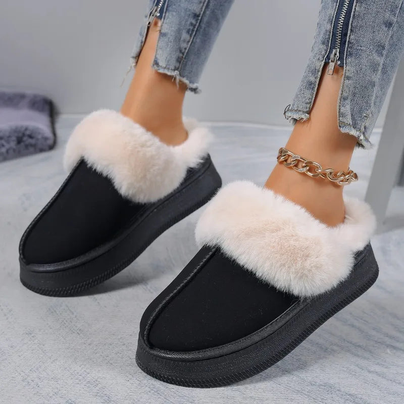 Women's Luxury High-quality Indoor Slippers 2025 Winter New Imitation Suede Plus Velvet Warm Lightweight Furry Snow Boots Women