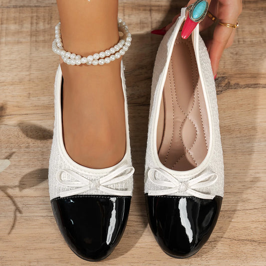 Retro Literary-Style Women's Slip-On Loafers: Low-Cut, Flat-Soled with Bow Decoration, Versatile & Fashionable