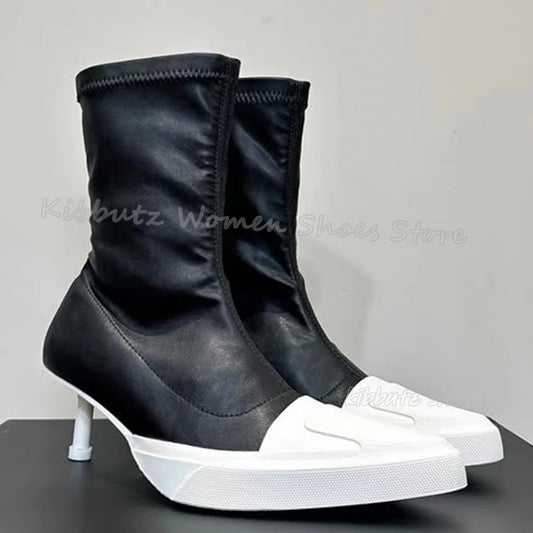 Ankle Boots Genuine Leather Mixed Color Fashion Concise Elegant Sexy Novelty Women Shoes Newest Thin Heels Pointed Toe Slip-On