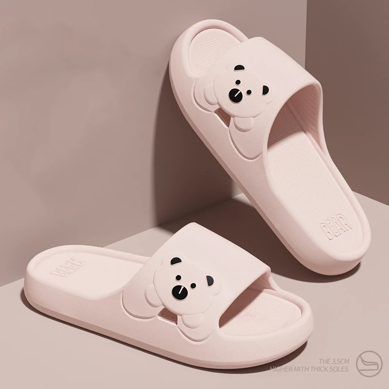 Fashion Women's Slippers Indoor Soft Sole Cartoon Bear Slides Bathroom EVA Outdoor Men Summer Beach Flip Flops Shoes Couple