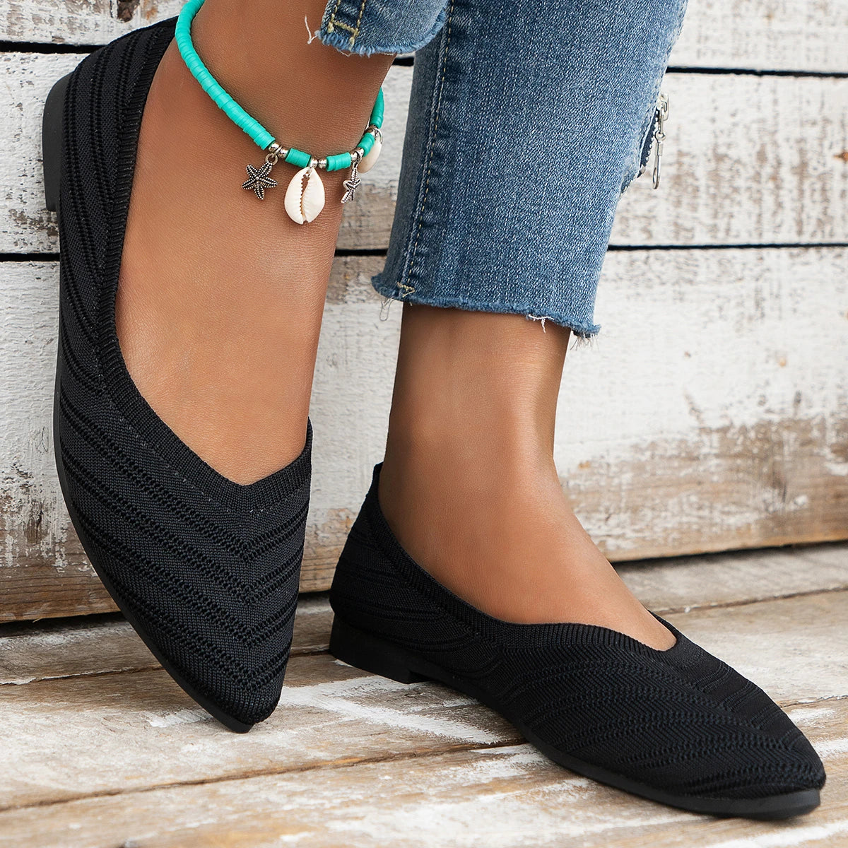 Women Flats Pointed Toe Flat Shoes Women Solid Color Slip on Design Casual Breathable Women Loafers Comfortable Shoes Size 36-43