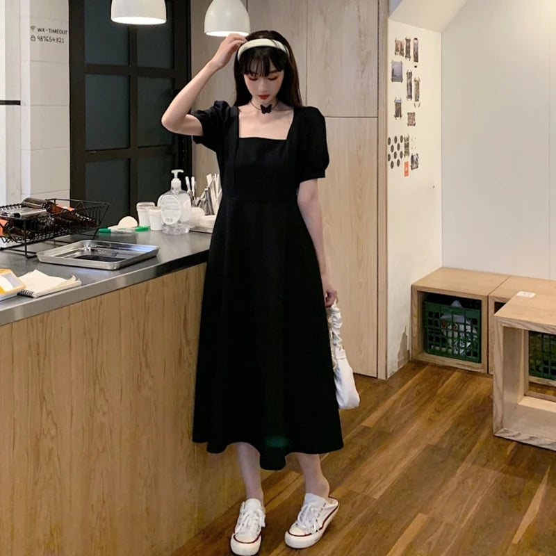 Women Versatile Retro Church Midi Dress Lady Soft Elegant Banquet Dress Female Formal Occasion Classic Concise Black Dresses
