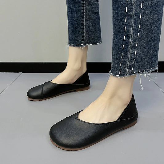 Women's Slip-on Leather Loafers 2024spring and Autumn Fashion Ballet Shoes Women's Casual Round Toe Cute Flat Sneakers Zapatilla