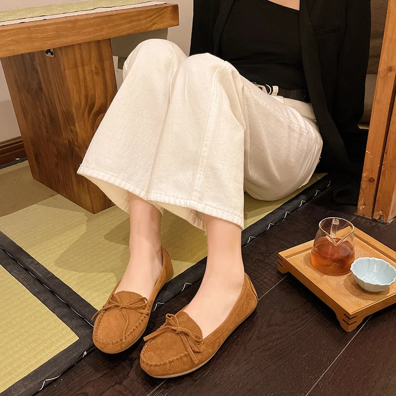 New Women Loafers Slip on Ladies Flats Shoes Brand Spring Autumn Casual Flat Shoes Leather Cashmere Single Shoes Plus Siz
