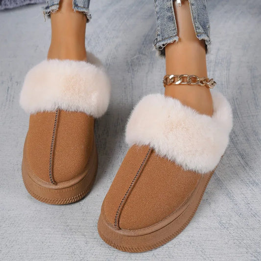 Women's Luxury High-quality Indoor Slippers 2025 Winter New Imitation Suede Plus Velvet Warm Lightweight Furry Snow Boots Women