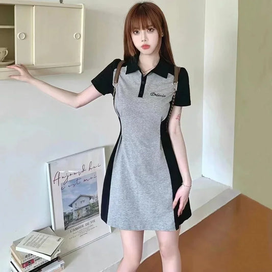 Midi Female Dresses 2024 Splicing Grey Clothing Women's Dress Short Mini Trendy Cheap Casual Offer Elegant Hot Cotton Sale Y2k