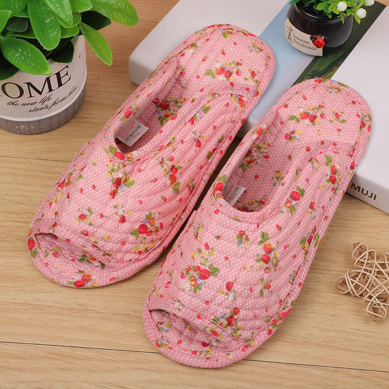 Women's indoor slippers, spring and autumn soft cotton slippers, women's retro floral home bedroom slippers