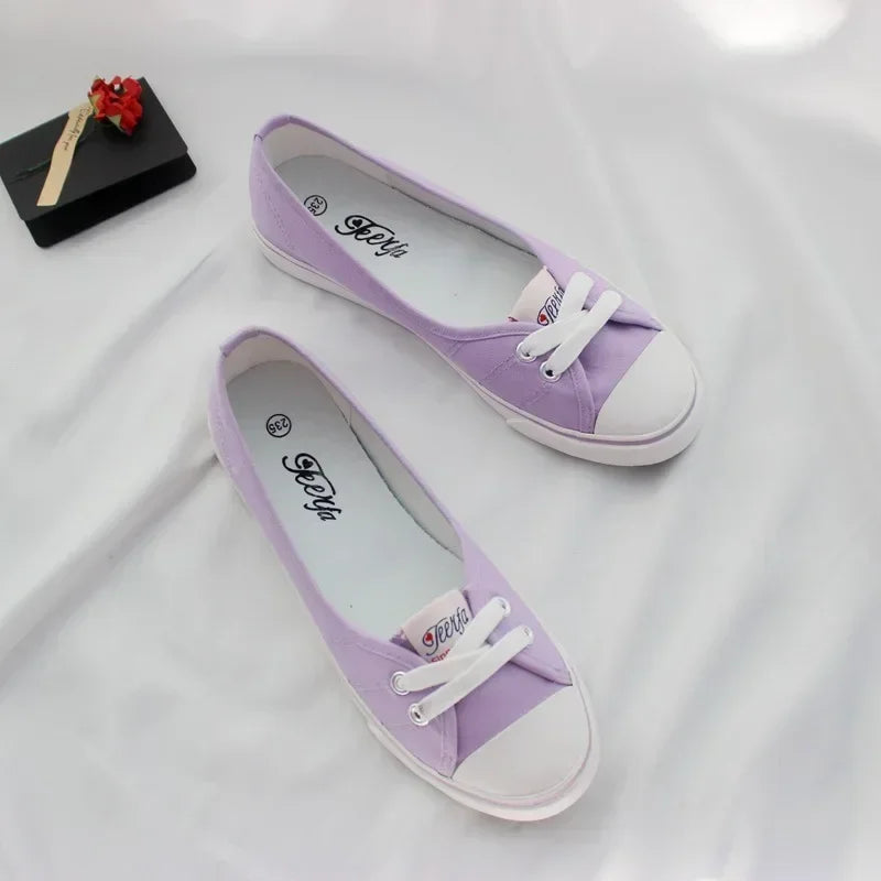 White Shallow Women's Canvas Sneakers 2025 Trend Summer Flats Lightweight Sport Casual Shoes Soft Loafers Zapatillas De Mujer