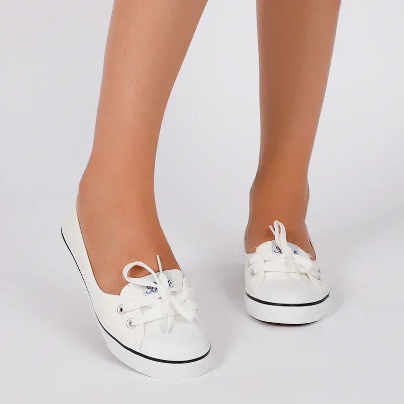 White Shallow Women's Canvas Sneakers 2025 Trend Summer Flats Lightweight Sport Casual Shoes Soft Loafers Zapatillas De Mujer