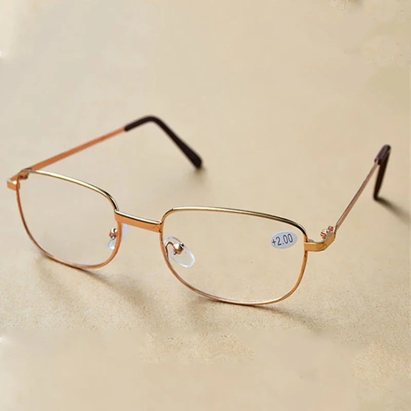 Men‘s Reading Glasses anti blue light glod metal frame Glass Hyperopia Eyeglasses +1.0 +1.5 +2.0 +2.5 +4.0 Scratch-resistant