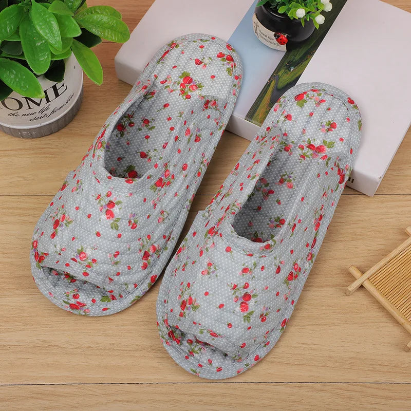 Women's indoor slippers, spring and autumn soft cotton slippers, women's retro floral home bedroom slippers