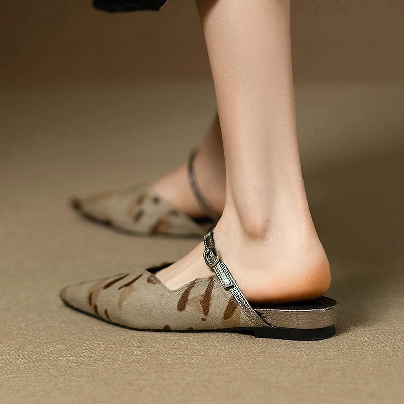 Pointed Toe Women Flats Slippers Elegant Sandals Slingback Mules Shoes 2025 Summer Party Dress Slides New Trend Mujer De Zapatos
