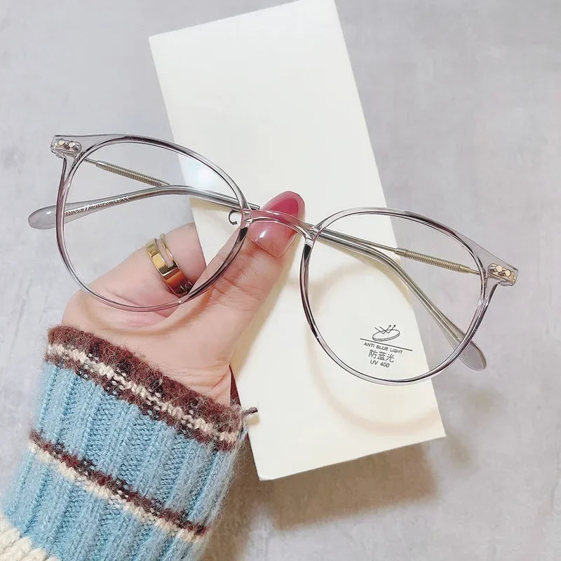Lady Trendy Finished Myopia Glasses Women Round Frame Blue Light Blocking Eyewear Men Unisex Retro Minus Diopter Eyeglasses