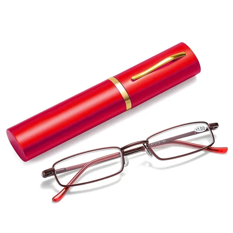 Reading Glasses Anti-blue Light for Men Women Metal Frame Portable HD Pen Holder Ultralight Glasses Eye Protection Goggles